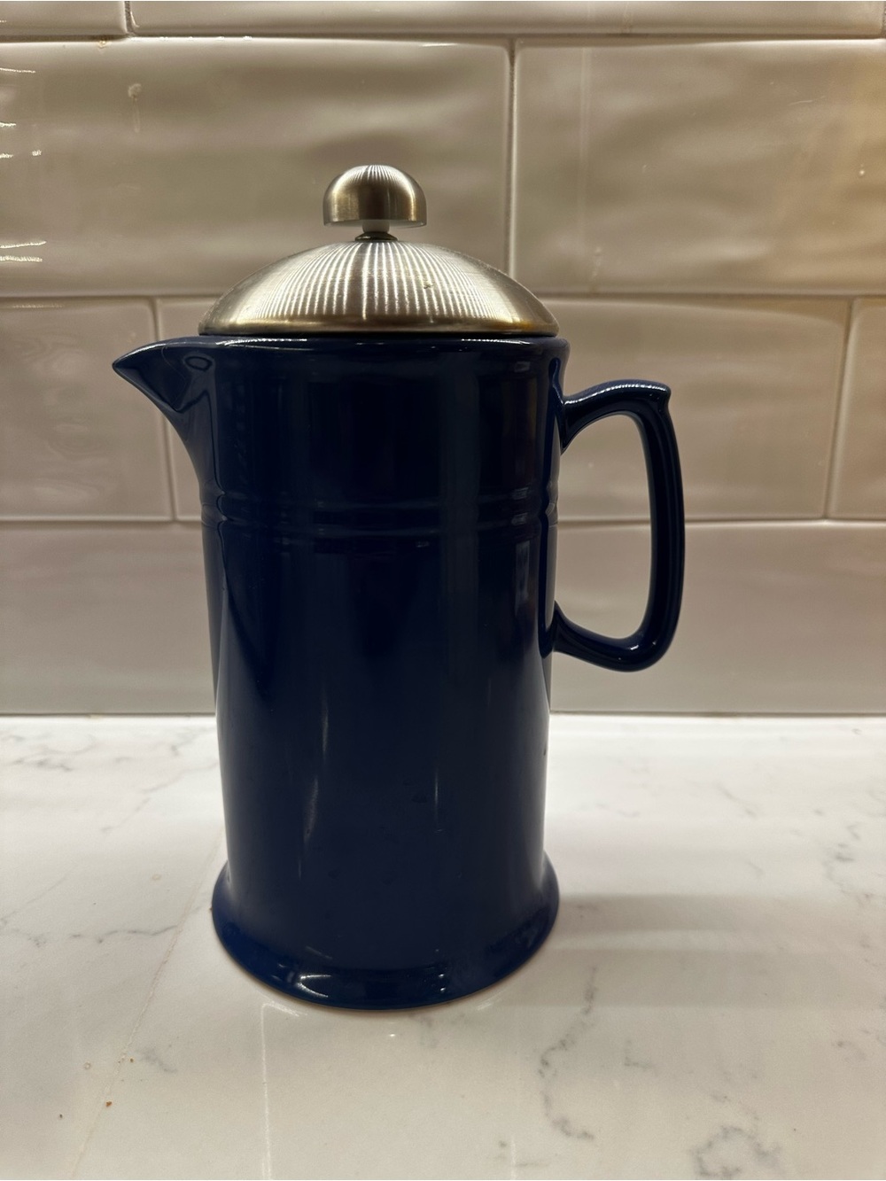 Ceramic Blue French Press Coffee Maker with Stainless Lid